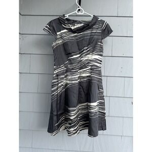 MaxMara Dress M Black White Silk Cotton‎ Fit & Flare Abstract Print